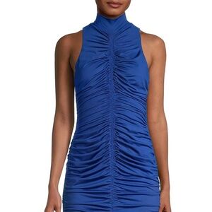 Black Halo Blue Sleeveless Ruched Mini Dress